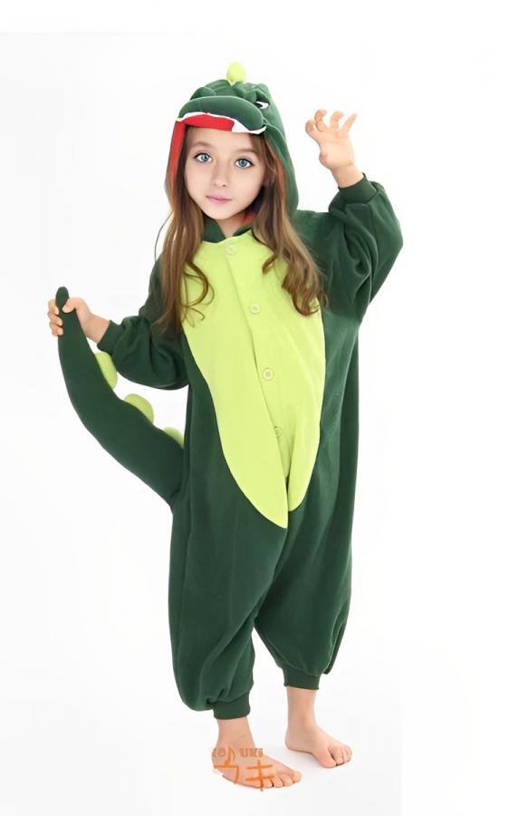 KCM Kid Onesie Green Dinosaur - Children's Animal Costume Pajamas