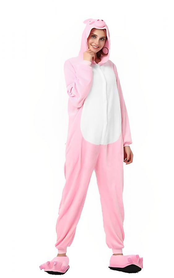 KCM Onesie Pink Pig - Adult Unisex Animal Costume Pajamas