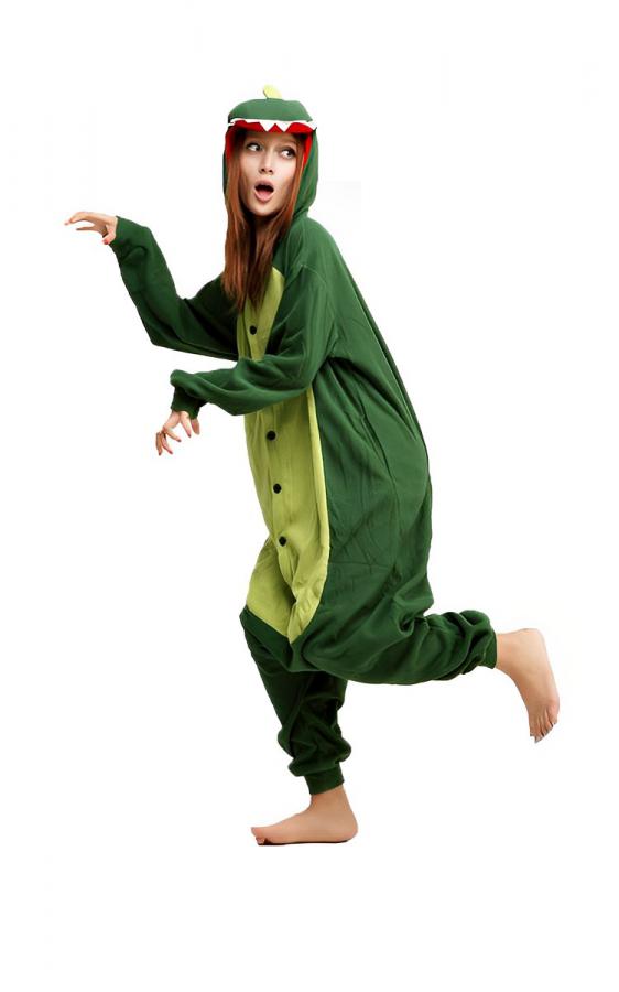 KCM Onesie Green Dinosaur | Soft and Comfy Animal Onesie for Adults