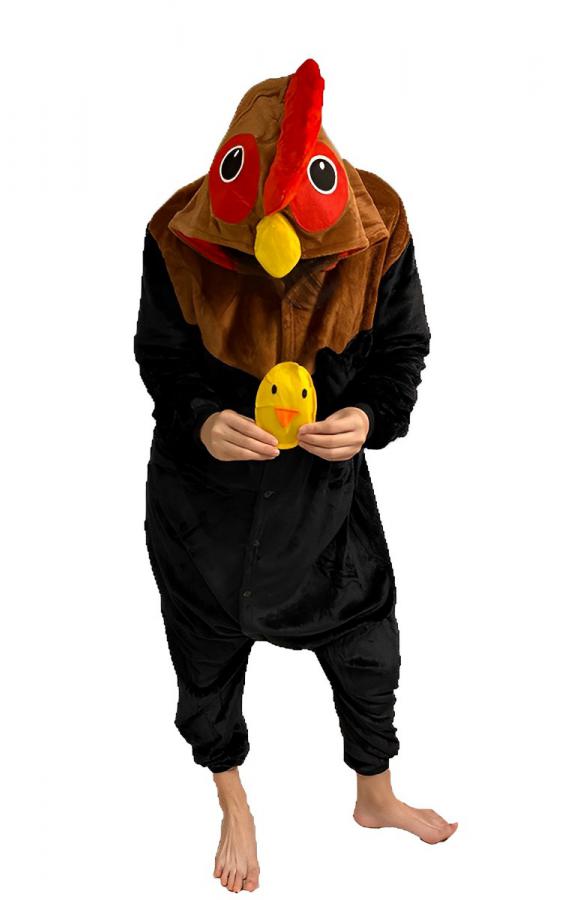KCM Black Chicken Onesie - Adult Animal Costume Pajamas
